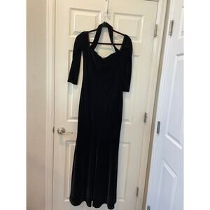 Unique Vintage Black Velvet Off the Shoulder Fit and Flare Maxi Sz 10 #5